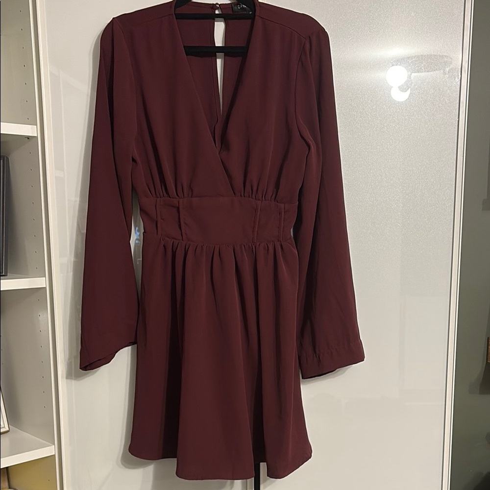 Dynamite Red Plunge Bishop Sleeve Cocktail Dress